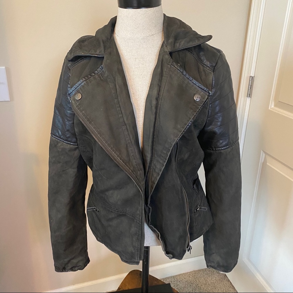 Angie Washed Moto Jacket Olive/Brown